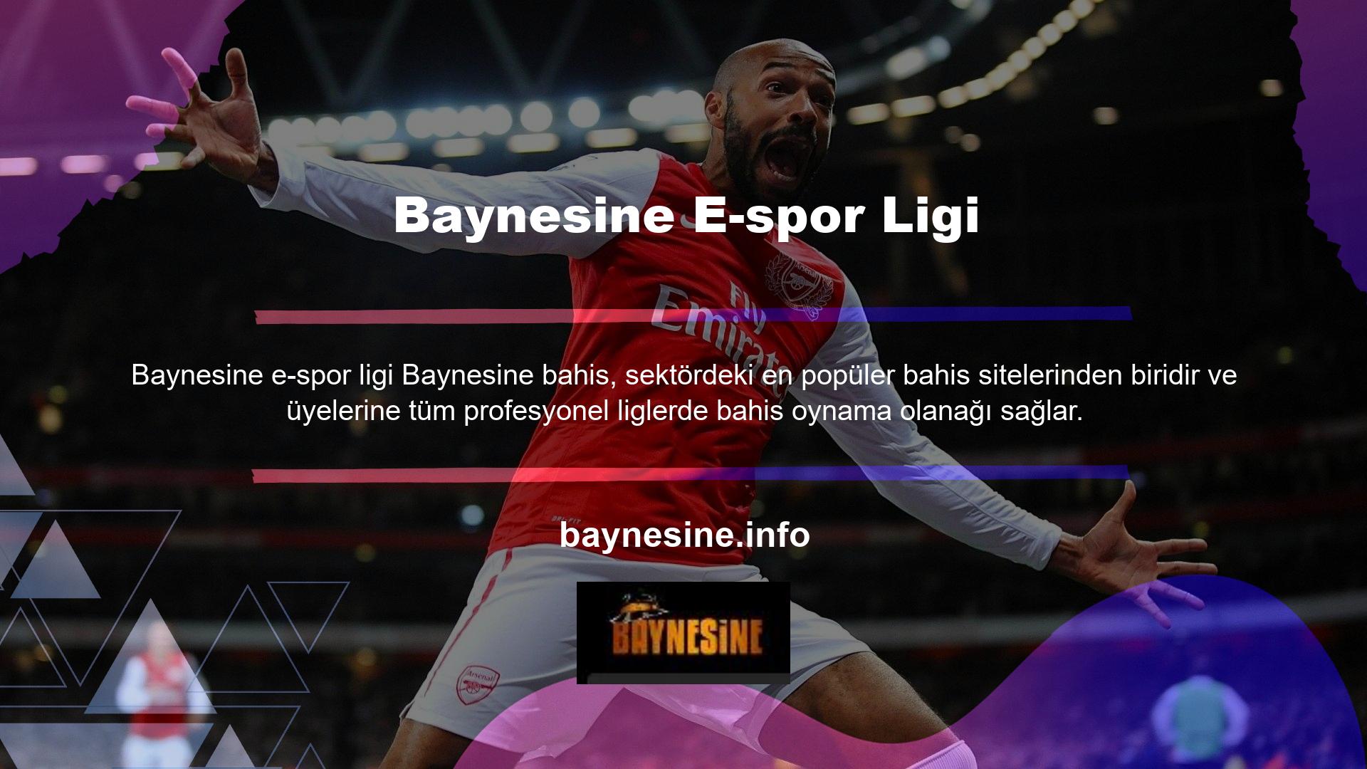 Bahis sitesi Baynesine, kullanıcılara spor bahisleri kategorisindeki E-spor liglerinin bir listesini sunar